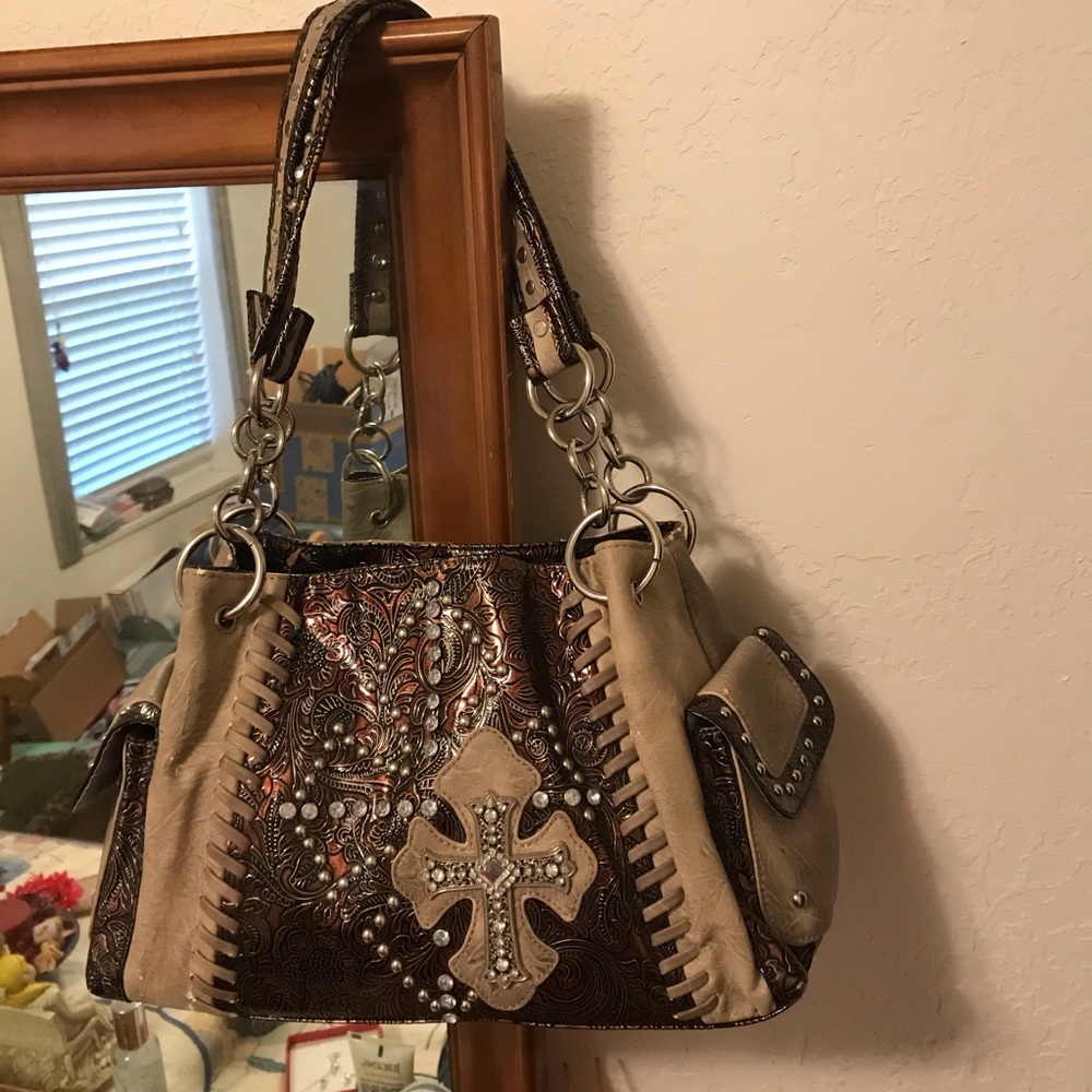 Western Style Bag With Cross & Rhinestones